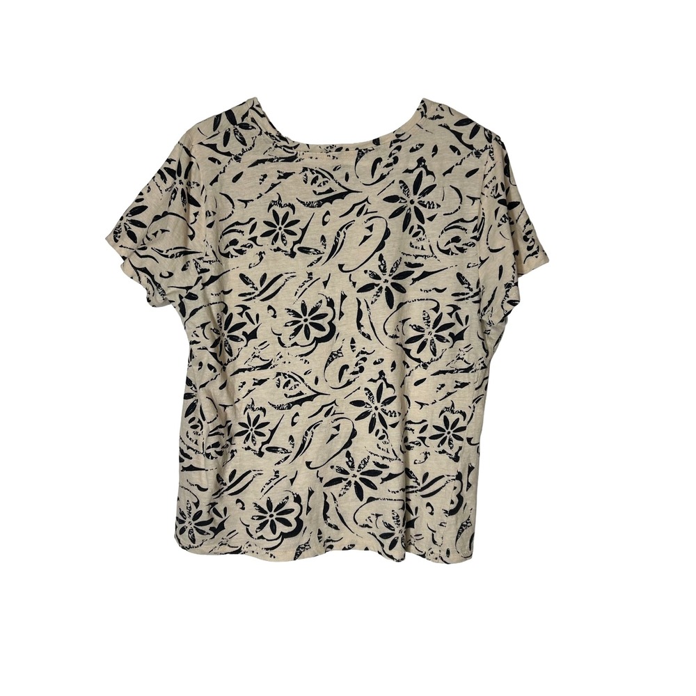 SONOMA Goods For Life Women's Tee Size L Cream Black Print Short Sleeve Cotton - Picture 2 of 3